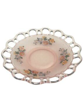 Vintage Lancaster Pink Satin Bowl Depression Glass Open Lace Work Old Colony